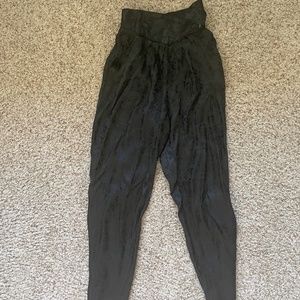 High waisted satin floral print black pants